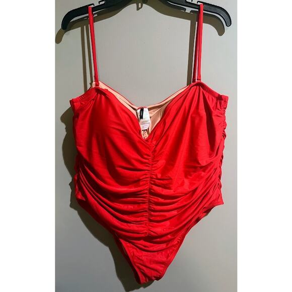J. Crew Red Ruched Sweetheart Swimsuit Plus Size 24 NWT - Picture 1 of 6